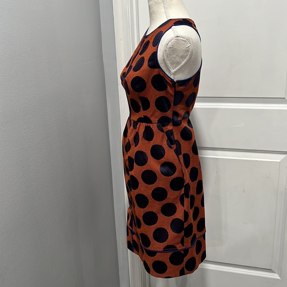Anthropologie Maeve Rokin Dress Polka Dot Sleeveless Cross Back Blue Orange Sz 0 - Picture 3 of 11